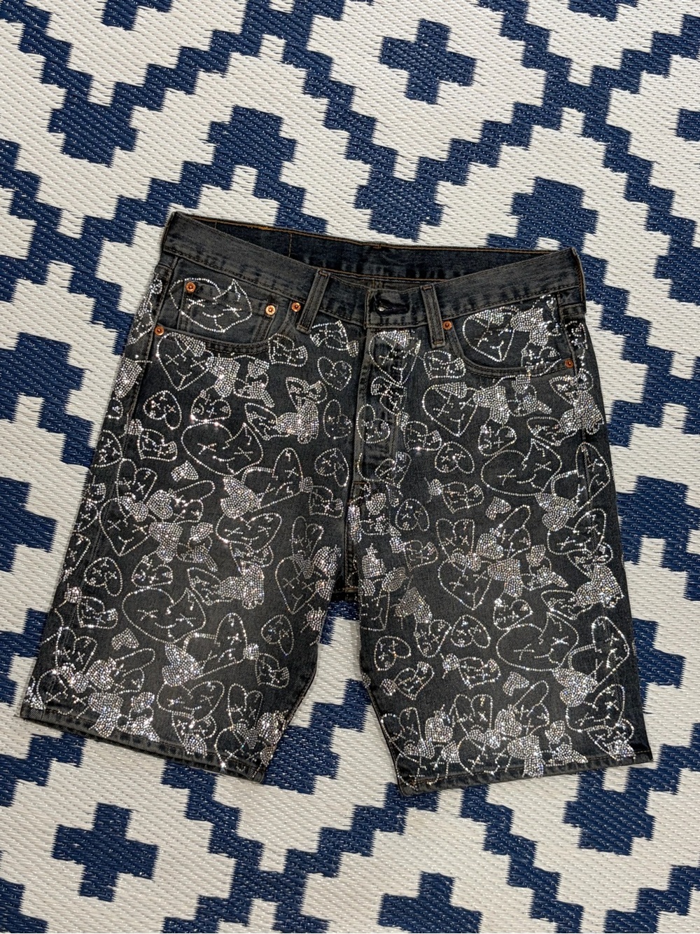 Royal Surge EMOTIONS Rhinestone Levi’s Denim Jorts 32”